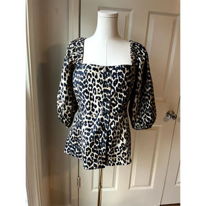 Ganni Leopard Puff Sleeve Poplin Top Sz 10/12